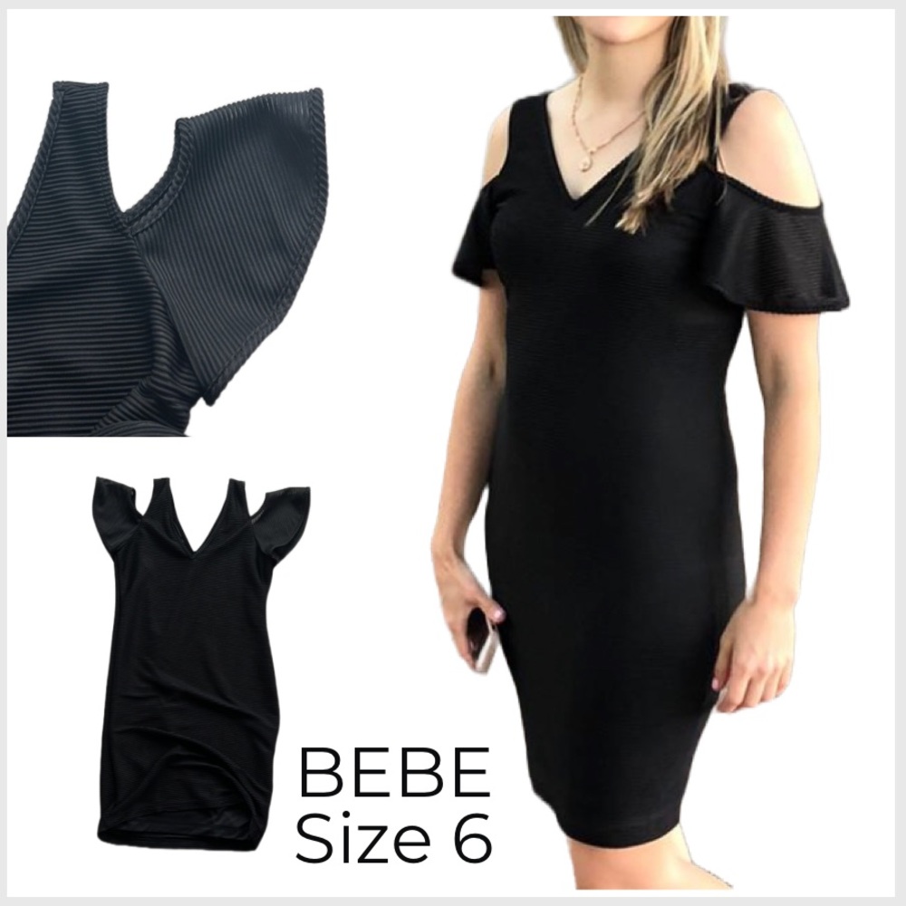 Bebe / 6 / little black dress / cold shoulder / mini